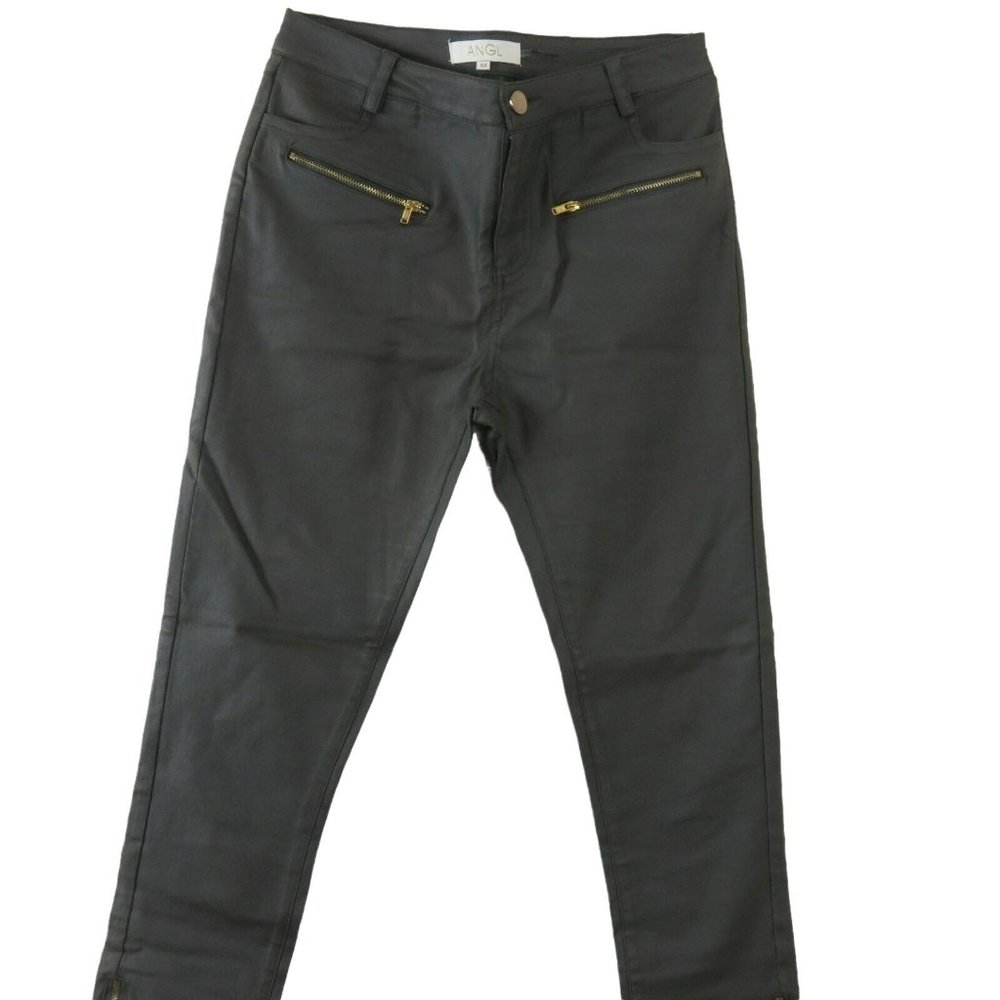 New ANGL Olive Green Skinny Stretch Jean Pants Size M Zippers